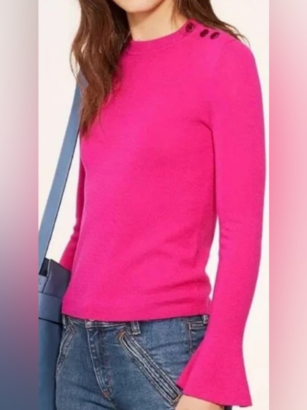 NWT Tory Burch Hot Pink Button-Shoulder Kimberly Sweater